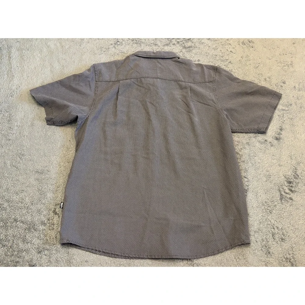 North Face Button Up Shirt Mens L Gray Plaid Modal Polyester Blend Short Sleeve